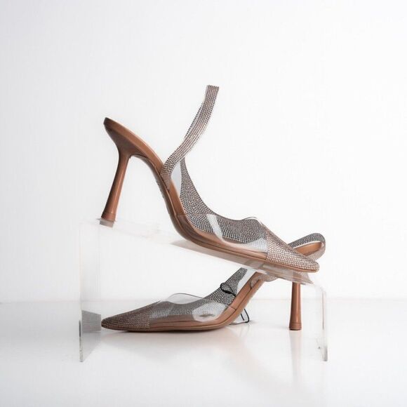 Zara Womens Rose Gold Rhinestone D'Orsay Heels Pumps Vinyl US 6 EU 36 NWT - Picture 3 of 8